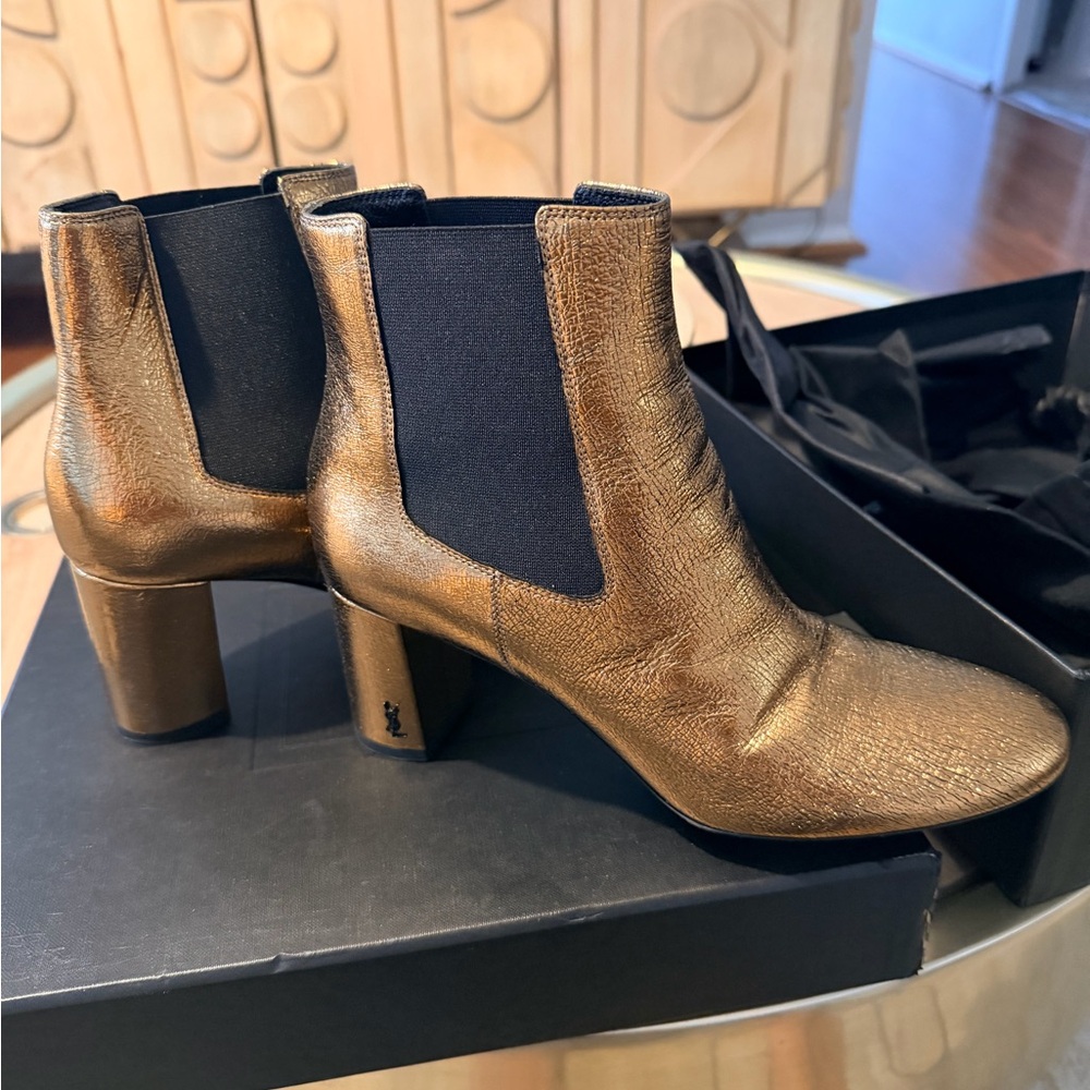 Authentic Saint Laurent Cracked Metallic Gold LouLou Boots Size 38 - Picture 13 of 16